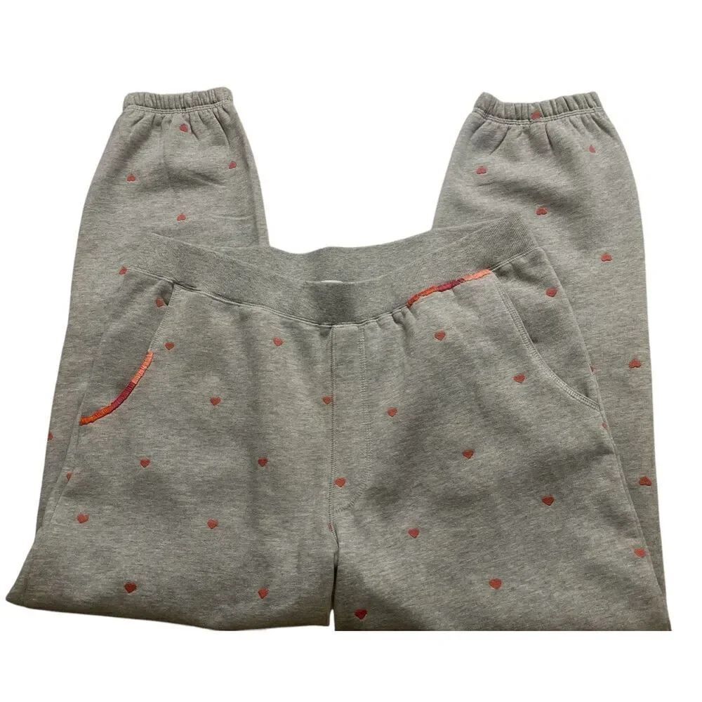 Sundance lounge pants gray with pink hearts sz Large - Picture 1 of 5